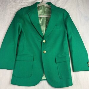 Vintage JCPenney Green Blazer Gold Crest Buttons Textured Two Button Jacket